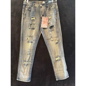 V.I.P. Jeans Women's Size 16W Distressed Ripped Light Wash Denim Jeans